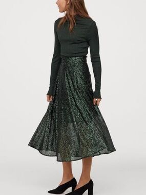 H&M Dark Green Sequin Midi Skirt